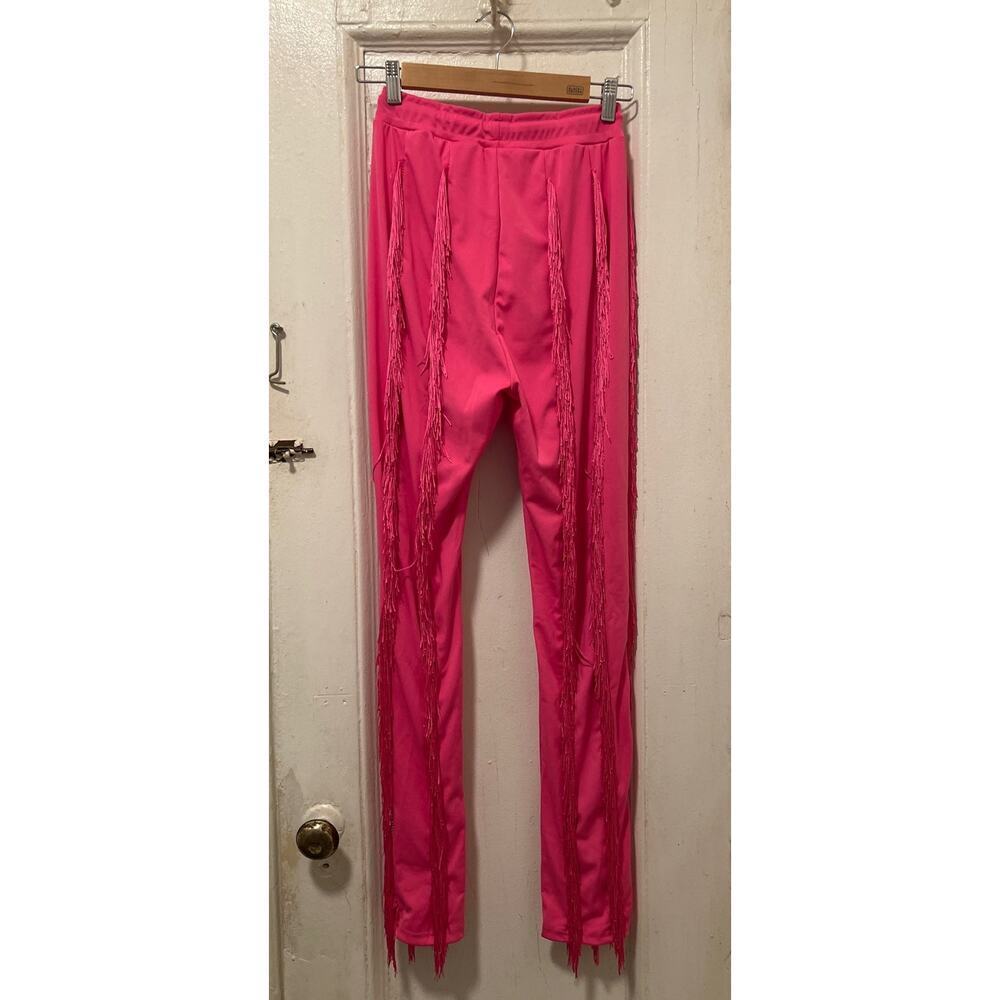 Women's Boho Drawstring Waist Long Fringe Tassel Pants Pink Size S - Picture 5 of 13